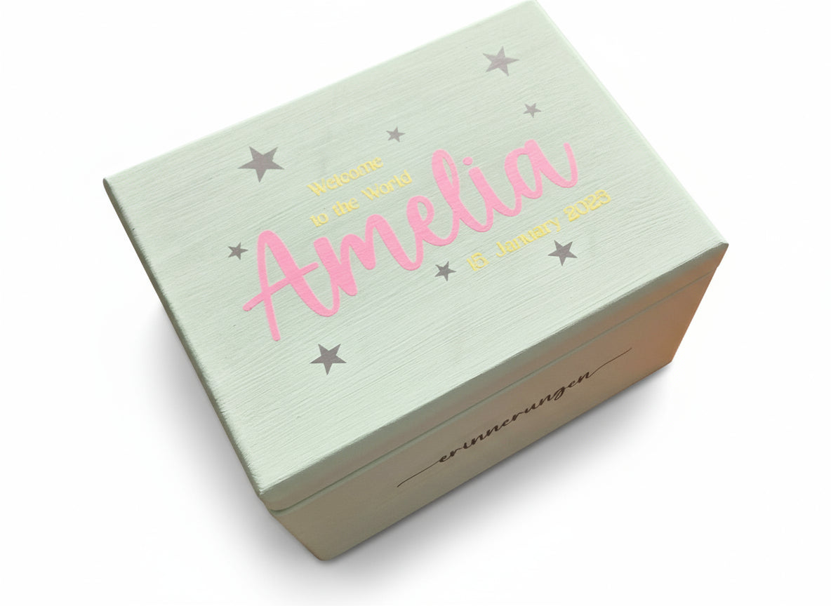 Wooden baby keepsake box – personalized &amp; hand-painted (without engraving)