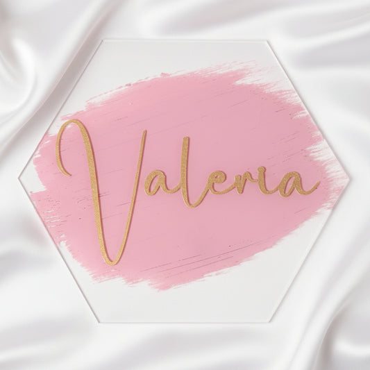 Acrylic Hexagon Wedding Name Tags - Personalized Place Cards with Vinyl